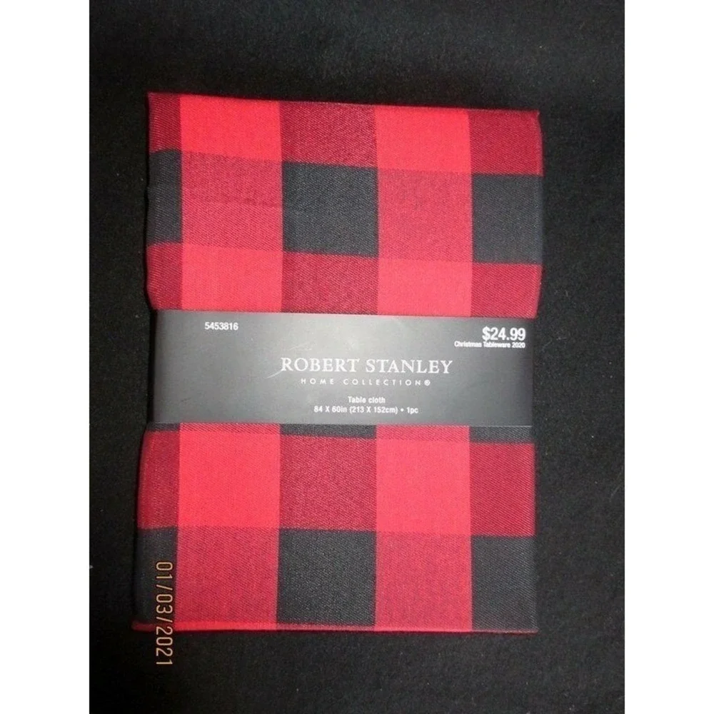 NWT Robert Stanley Northwood Lodge 84x60 Tablecloth Red/Black Buffalo Check Plai